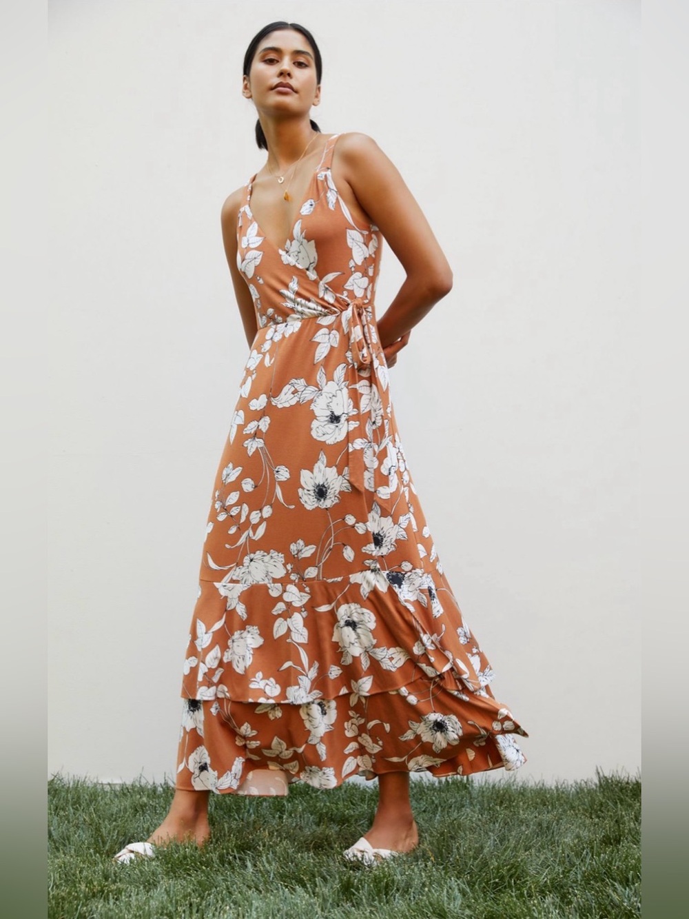 Anthropologie Ruffled Floral Midi Dress
